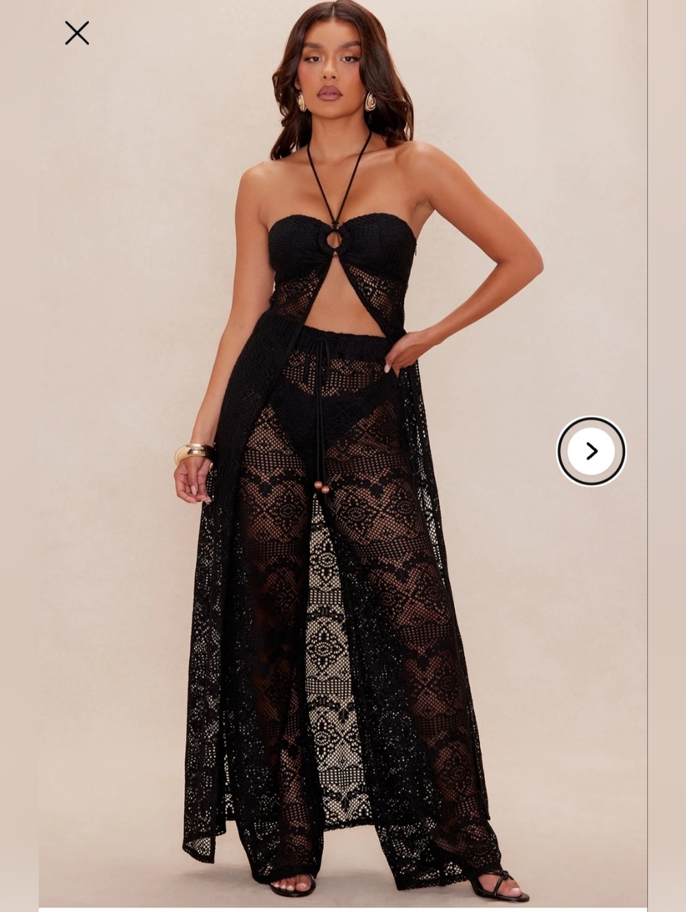 Fashion Nova Womens Luxe Black Crochet Halter Cutout Two-Piece Set